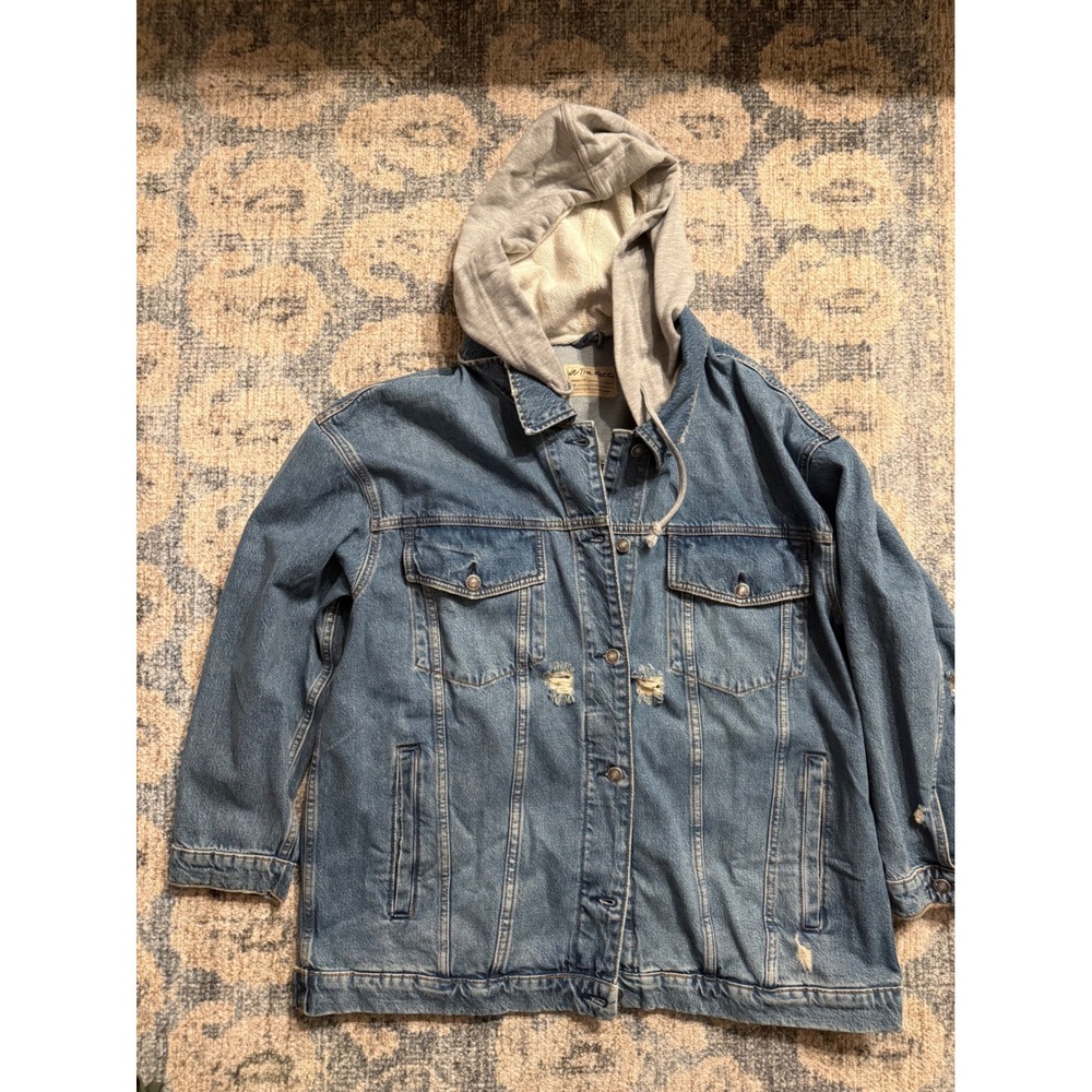Free People We The Free Hooded Denim‎ Jacket Large Oversized Pristine Condition - Picture 1 of 4